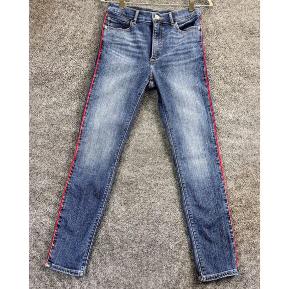 Express Jeans Women's 4 Blue High Rise Ankle Legging Stretch Red Stripe Skinny - Picture 8 of 14